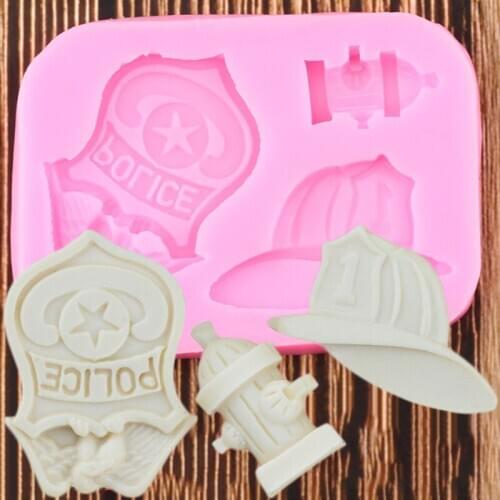 DIY Fireman Police Badge Hat Silicone Molds Fondant Cake Decorating Tools Chocolate Gumpaste Polymer Clay Candy Moulds