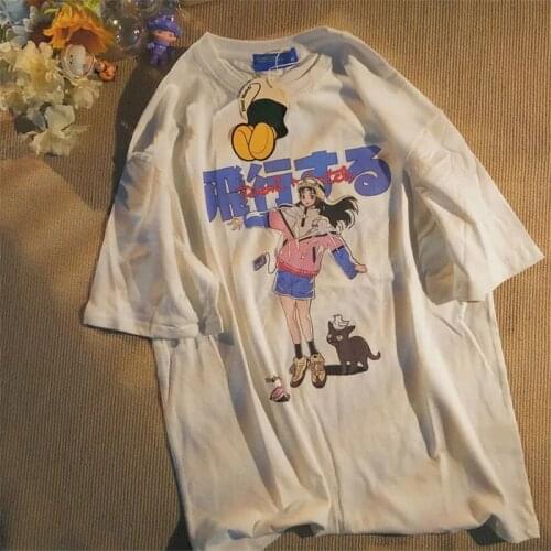 Women Summer Tshirts Streetwear Tees Japanese T Shirt Casual Black White Tops Tops for Women Clothing Summer Regular Tops