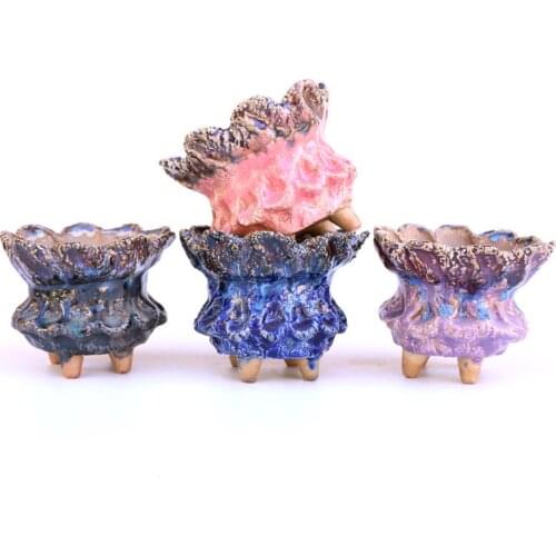 Handmade Petal Edge Ceramic Flower Pots Creative Succulent Plant Pot Variable Flow Glaze Ceramic Pots For Home Garden Decor