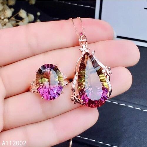 KJJEAXCMY fine jewelry Ametrine 925 sterling silver women gemstone pendant necklace chain ring set luxury hot selling