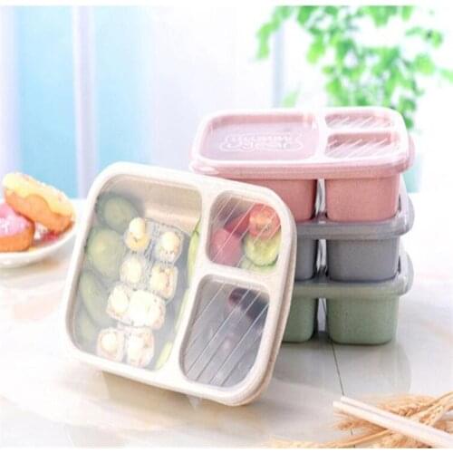 Microwave Lunch Box Healthy Material Grid Lunchbox Office Student Wheat Straw Bento Boxes Dinnerware Food Storage Container