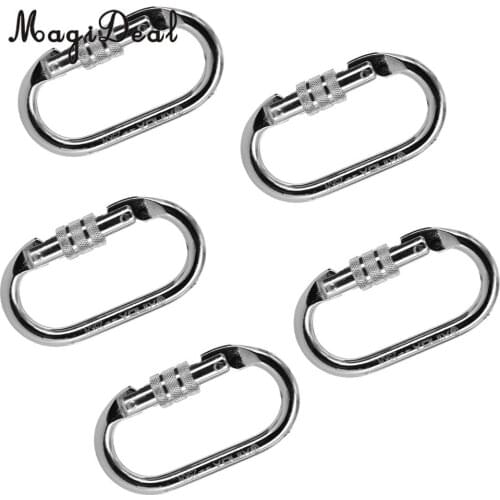 MagiDeal 5 Pieces Oval Steel Carabiner Screw Locking for Rock Tree Climbing Rescue 25KN Mountaineering Exploring Rappelling