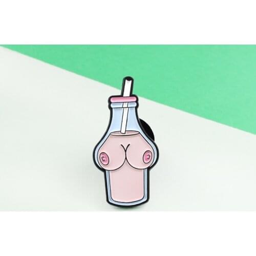 Lovely and Romantic sexy Pink Cartoon Milk Baby’s Bottle Straw Cup Cute Badge Spoof April Fools Day or Birthday Gift