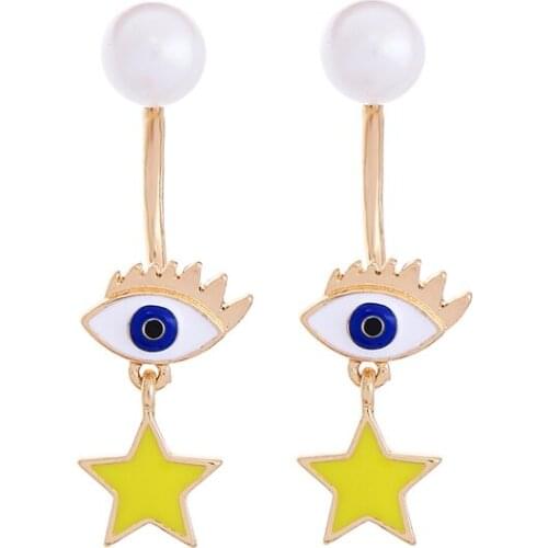 Cute Trendy Simulated Pearl Dangle Earring For Women Gold Color Simple Moon & Star Drop Earrings Girl Gift Jewelry Wholesale