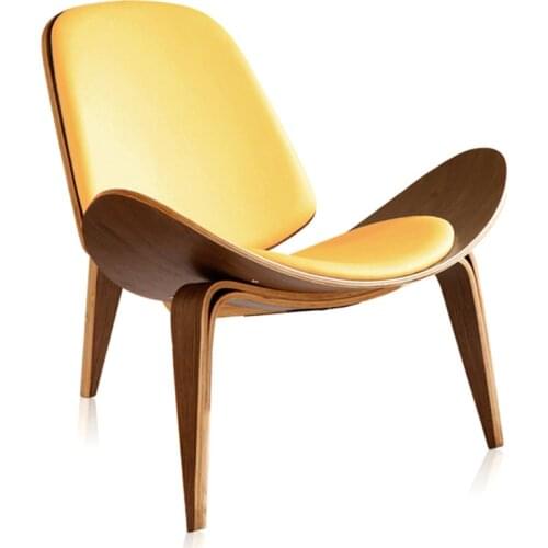 Multicolor Leather Three-Legged Shell Chair Ash Plywood Black Faux Living Room Furniture Modern Shell Chair Not Collapsed