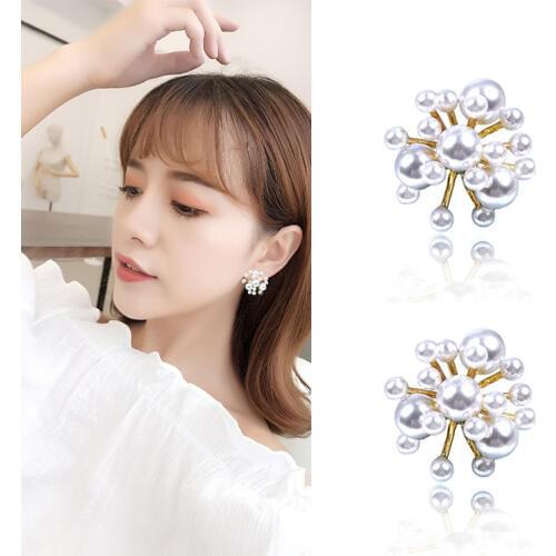 2019 fasion jewellery Imitation pearls Silver needle flower earrings for women New flower earrings Holeless ear clip jewelry