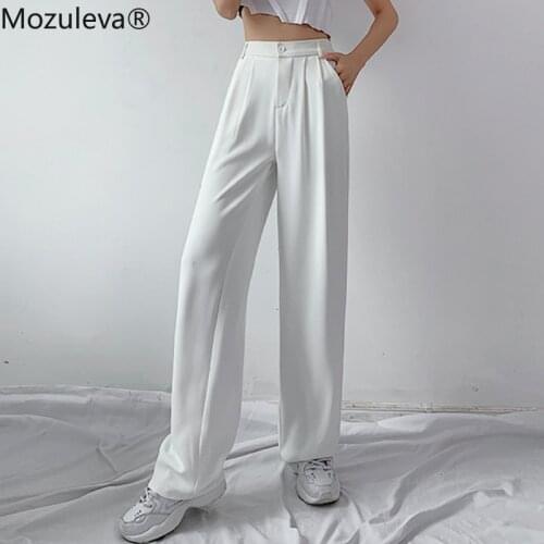 Mozuleva High Waist Wide Leg Pants Women Elastic Waist Solid Oversized Vintage Pants Female Casual Straight Loose Trousers