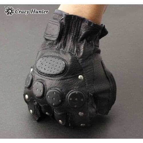 Mens Stud Biker Punk Driving Motorcycle Fingerless Leather Gloves