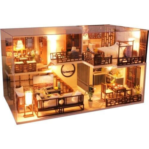 DIY Dollhouse Kit Assembled Miniature Cabin Handmade House with Music Movement for Girls Christmas Birthday Valentines Day Gift