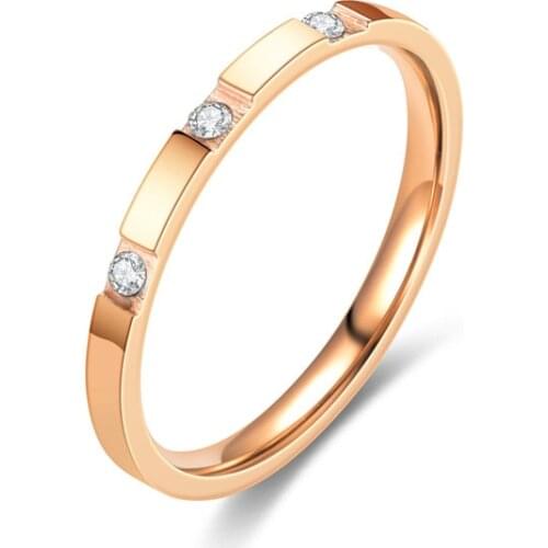 Low Price Jewellery Genuine Korean Simple Rose Gold Diamond Titanium Steel Zircon Rose Gold Tail Ring Wedding Ring for Girls