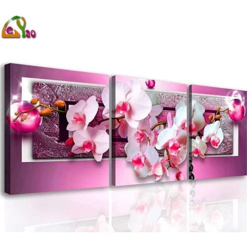 Orchid 3 Piece Diy Diamond Embroidery Flower Diamond Painting full Square Round Drill Home Decoration Triptych