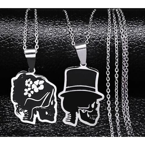 British Noble Skeleton Stainless Steel Couple Necklaces Women/Men Black Color Necklace Jewelry Valentines Day Gift NXS03