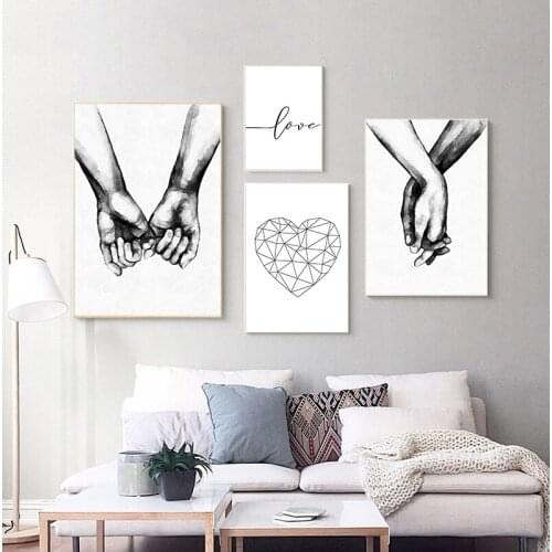 Love Poster Couple Holding Hands Painting Black And White Wall Art Canvas Minimalist Print Nordic Wall Pictures For Living Room