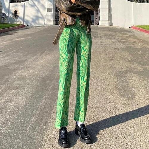 YiYiMiYu Casual Printed Green Vintage Pants Women Elegant High Waist Trousers Ladies Straight Skinny Joggers Y2K Streetwear