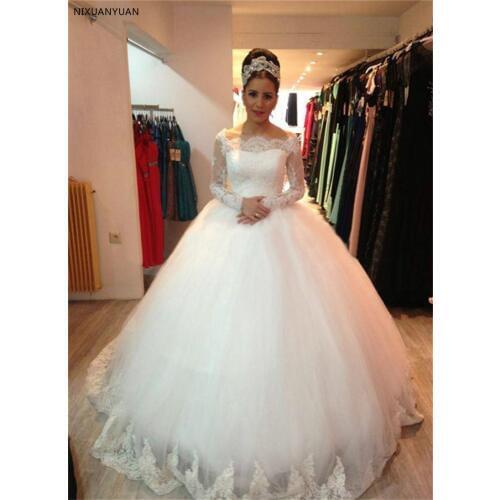 Luxury Ball Gown White Long Sleeves Wedding Dresses 2021 Lace Dubai Arabic Wedding Gown Bride Dress Robe De Mariee