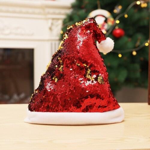 28x36 CM Christmas Hats Winter Warm Red Sequin Soft Santa Hat Plush Push Thicken Hairball Adult Caps Christmas Decoration