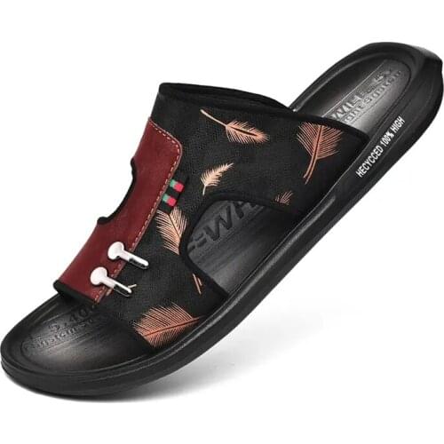 Mens Sandals Summer Leather Antiskid Comfortable Slippers Outdoor Wading Shoes Flat Bottom Fashionable Beach Sandals Size 38-45