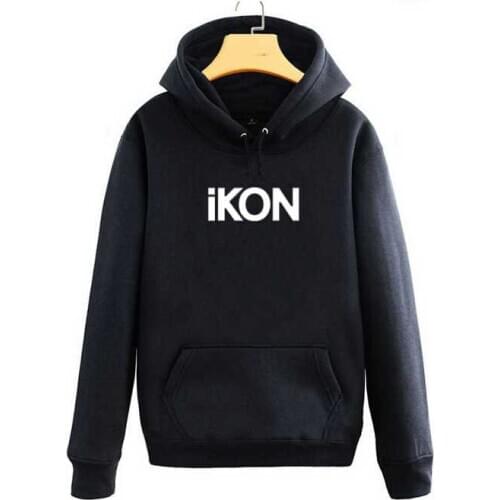 Kpop Idol Group Ikon Hoodies Black Red Fans Supportive Bobby Sweatshirt Simple Men Women Sudaderas