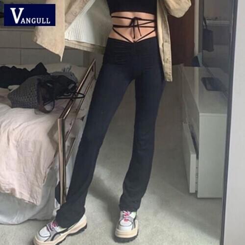 Vangull High Waist Hin Thin Bandage Straight Pants Female High Quality Activity Trousers Hipop Street Leisure Party Pants
