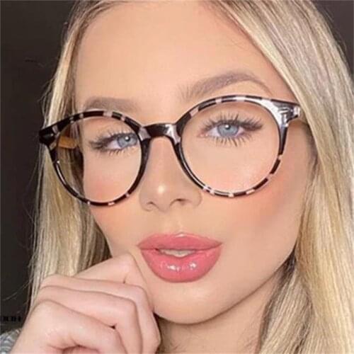 Vintage Leopard Round Glasses Frame Lightweight Eyeglass Frames For Women Oversized Clear Lens Optical Spectacles Shades