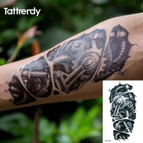 Temporary tattoos 3D black Robot mechanical arm fake transfer tattoo stickers hot sexy cool men spray waterproof designs C058