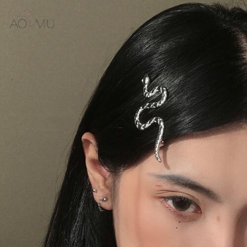 AOMU 2020 New Snake Shape Rhinestone Punk Hair Side Clip Sticks For Women Girl Party Hairclip Tools Hairpin Headwear Hip Hop