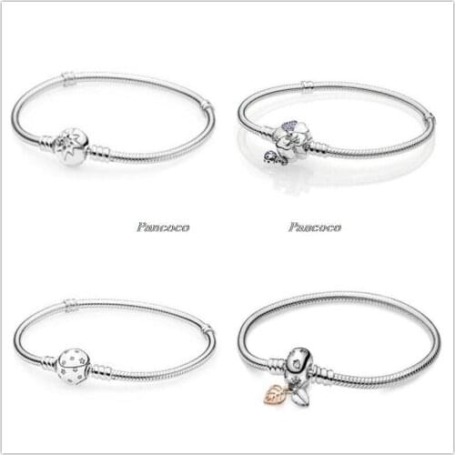 925 Sterling Silver Bracelet Moments Leaves & Snake Chain Bracelet Fit Women Bead Charm Diy Fashion Jewelry