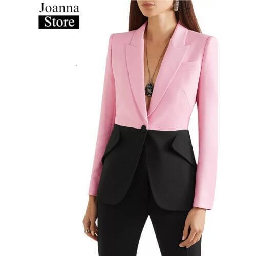 Autumn New Color Matching Suit Women Lapel Long Sleeve Slim Blazer High Waist Wide Leg Pants Set Plus Size Business Suits Ladies