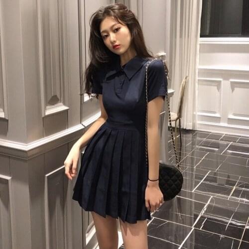 Y2k Mini Dresses Women Summer Style Vintage Turn-down Collar Slim A-line Short Dress Fashion Hipster Female Clothing New