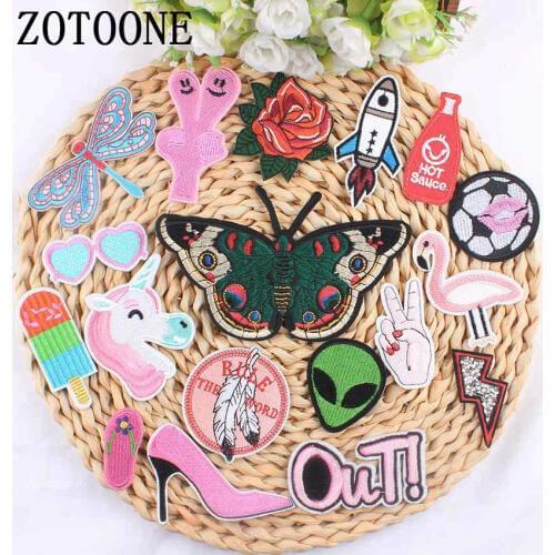 ZOTOONE 1Pcs Pink Finger Unicorn Patch Cheap Embroidered Butterfly Patches Iron On Kids Clothes DIY Rose Patches For Garments A
