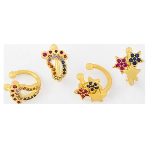 Star multicolor Brass micro pave cz zircon cubic zirconia Ear clip cuff Earrings no piercing copper gold plated crystal zf2f