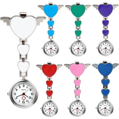 10pcs/lot angel wings love heart alloy clips pocket watches for women mens nurse doctor hospital medical workers gifts clock