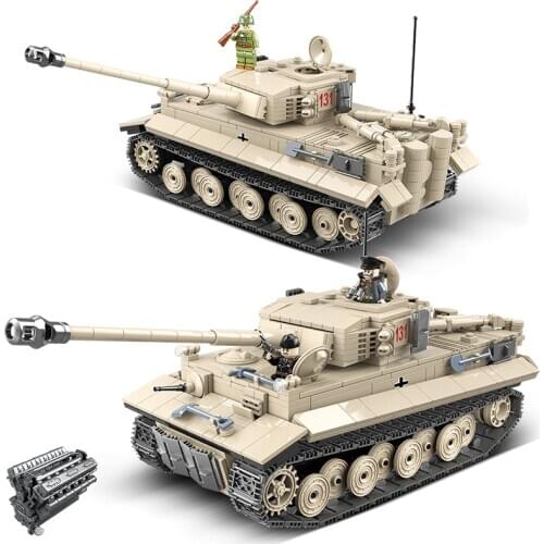 1018pcs Building Blocks WW2 Tiger 131 heavy Tank City Technic Military Bricks Soldier Amry Weapon Figures gifts for children