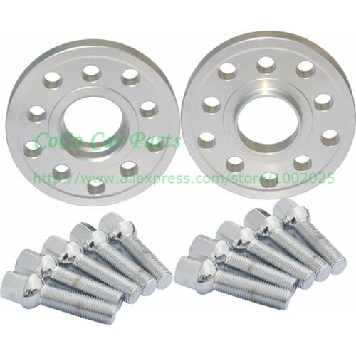 2pcs/lot 20mm Hubcentric 5x100 5x112 Aluminum Wheel Spacers + Silver 14mm Ball Seat Bolts