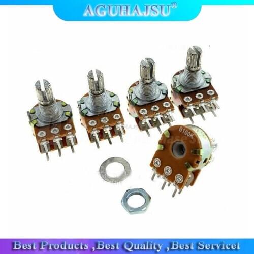 5pcs WH148 B1K B2K B5K B10K B20K B50K B100K B500K 6Pin 15MM Shaft Amplifier Dual Stereo Potentiometer 1K 2K 5K 10K 50K 100K 500K