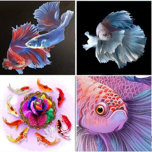 5D DIY Diamond Painting Carp Fish Kits Resin Mosaic Full Square Drill Animal Embroidery Home Decoration Full Round Cross Stitch
