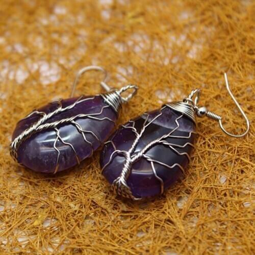 6pair/lot Natural Stone earrings for women Tree of Life Meditation drop earrings Rose Quartzs Aventurine for jewelry handmade