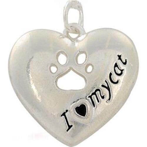 Antique silver color I Love My Cat Paw On Heart Charms for DIY jewelry