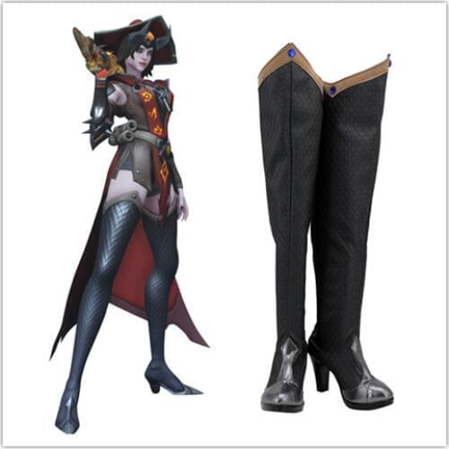 OW Warlorck Ashe Cosplay Boots OW PU Shoes Halloween Carnival Prop Accessories