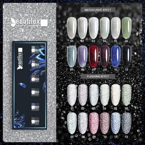 Beautilux Reflective Diamond Gel Nail Polish Kit Glitter Gloss Semi Permanent UV LED Nails Art Gels Varnish Lacquer Manicure Set