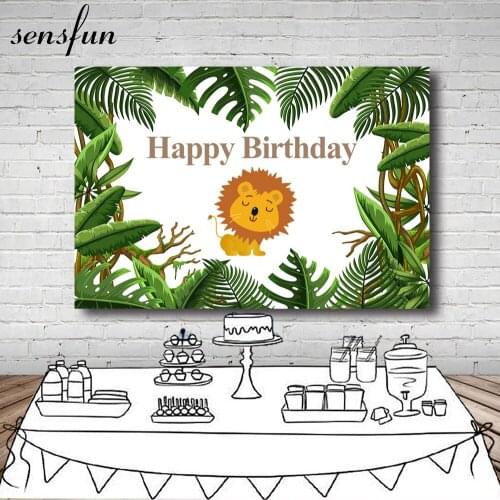 Sensfun Green Leaves Safari Jungle Backdrops Cute Baby Lion Kids Newborn Baby Shower 1st Birthday Party Photography Backgrounds