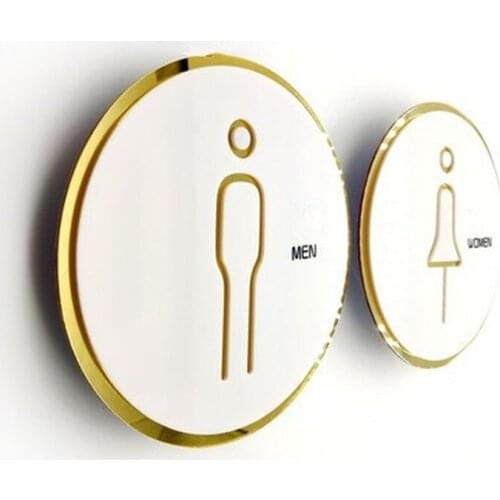 Door Sign Wc Toilet Door Sticker Mirror Bright Gold Acrylic Number Plate Bathroom Hotel Indication Plaque Tips Guide Signage