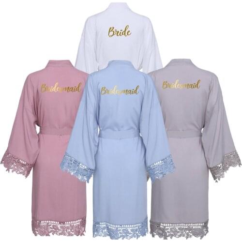Rayon Cotton Kimono Robes Lace Robe Womens Wedding Bridal Robe Bridesmaid Robes Wedding Bride Team