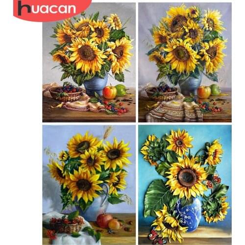 HUACAN Sunflower Pictures By Number Kits Home Decor Painting By Number Flower Drawing On Canvas HandPainted Art Gift