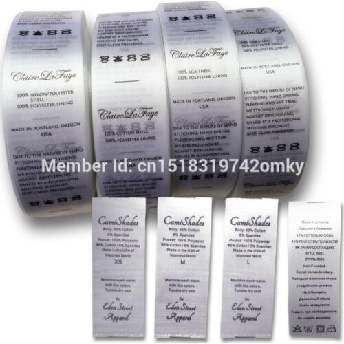 Custom clothing care labels/garment silk ribbon print tags/clothing labels Component label/fabric brand 1000 pcs a lot