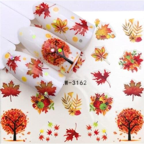 Maple Leaf Tree Nail stickers art decorations slider adhesive Water Transfer decals manicure lacquer accessoires polish foil