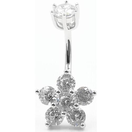 925 sterling silver navel piercing ring flower cubic zircon fashion bell button ring jewelry