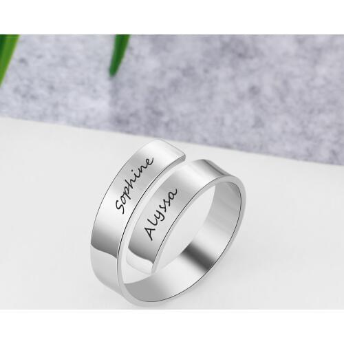 Personalized Engraved Names Ring For Men Women Stainless Steel Adjustable Promise Ring Custom Gift For BBF Mother Daughter
