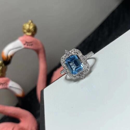 Fine natural Topaz ring 925 silver Fine Jewelry Gift For women‘s ring size 6*8mm 1ct/pcs