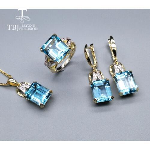 Natural good color BB sky blue topaz jewelry set Ring Necklaces and earrings 925 silver fine jewelry for women with gift box